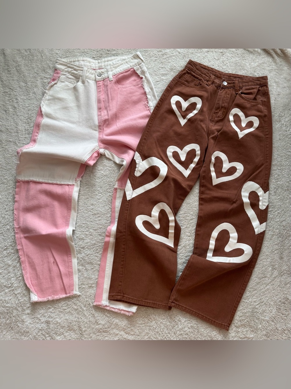 Jeans Womens S Small Preppy Y2K Bundle Colorblock Hearts Pocket Trendy Cute City